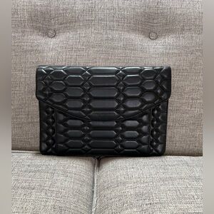 Aimee Kestenberg Honeycomb Quilted Leather Oversized Envelope Black Clutch Bag